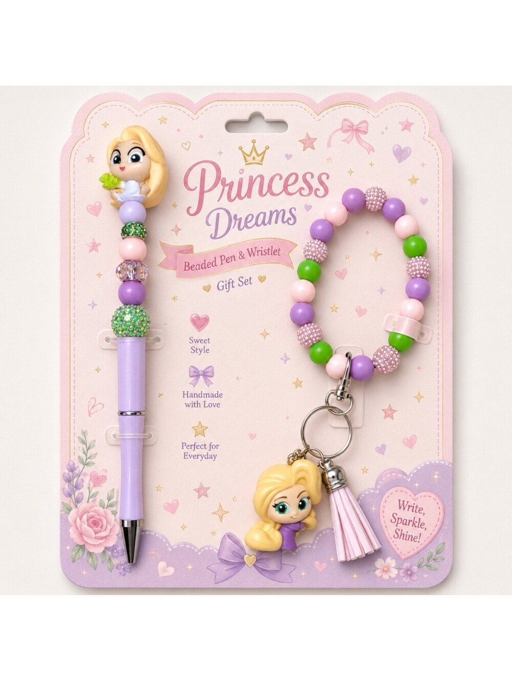 Disney's Doorables Tangled Rapunzel Pen Keychain Bracelet Handmade